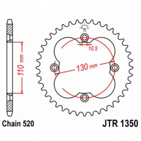 Couronne JT SPROCKETS JTR1350 36 dents - pas de 520 acier carbone C49