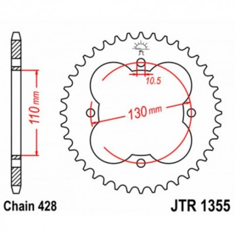 Couronne JT SPROCKETS JTR1355 50 dents - pas de 428 acier carbone C49