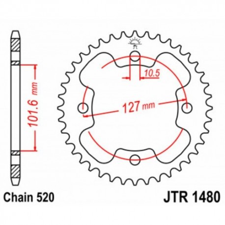 Couronne JT SPROCKETS JTR1480 37 dents - pas de 520 acier carbone C49