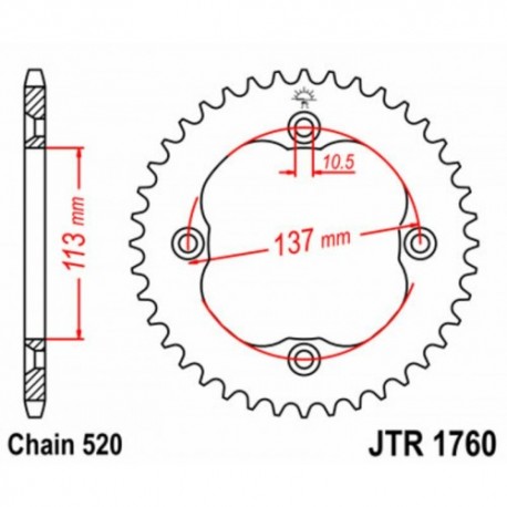 Couronne JT SPROCKETS JTR1760 36 dents - pas de 520 acier carbone C49