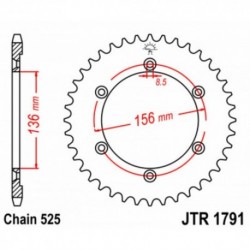 Couronne JT SPROCKETS JTR1791 41 dents - pas de 525 acier carbone C49