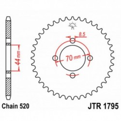 Couronne JT SPROCKETS JTR1795.22 22 dents - pas de 520 acier carbone C49