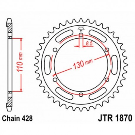 Couronne JT SPROCKETS JTR1870 44 dents - pas de 428 acier carbone C49