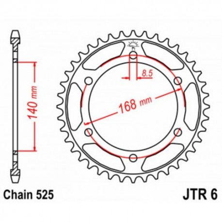 Couronne JT SPROCKETS JTR6 42 dents - pas de 525 acier carbone C49