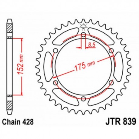 Couronne JT SPROCKETS JTR839 53 dents - pas de 428 acier carbone C49