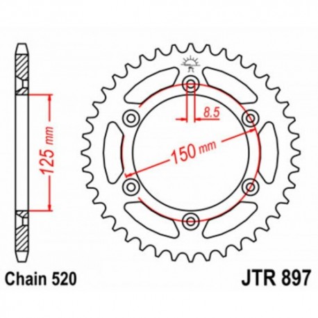 Couronne JT SPROCKETS SX SXF EXC EXCF / TC TE FC FE / MC MCF EC ECF 40 dents - pas de 520