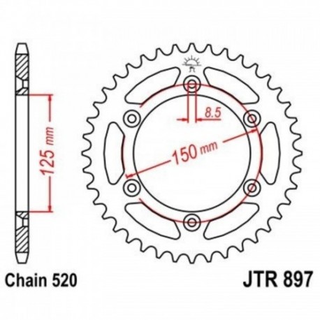 Couronne JT SPROCKETS SX SXF EXC EXCF / TC TE FC FE / MC MCF EC ECF ZBK 45 dents - pas de 520 acier carbone C49 Noir