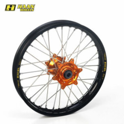 Roue complète Haan wheels SX et SXF et EXC 95- 17 x 5,00 cercle noir / moyeu orange / rayons noir / tête de rayons orange