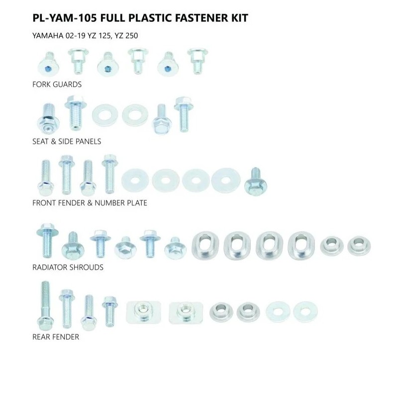 Kit visseries de plastiques UFO 125 YZ / 250 YZ 2002 - Kit visseries de plastiques UFO 125 YZ / 250 YZ 2002 -